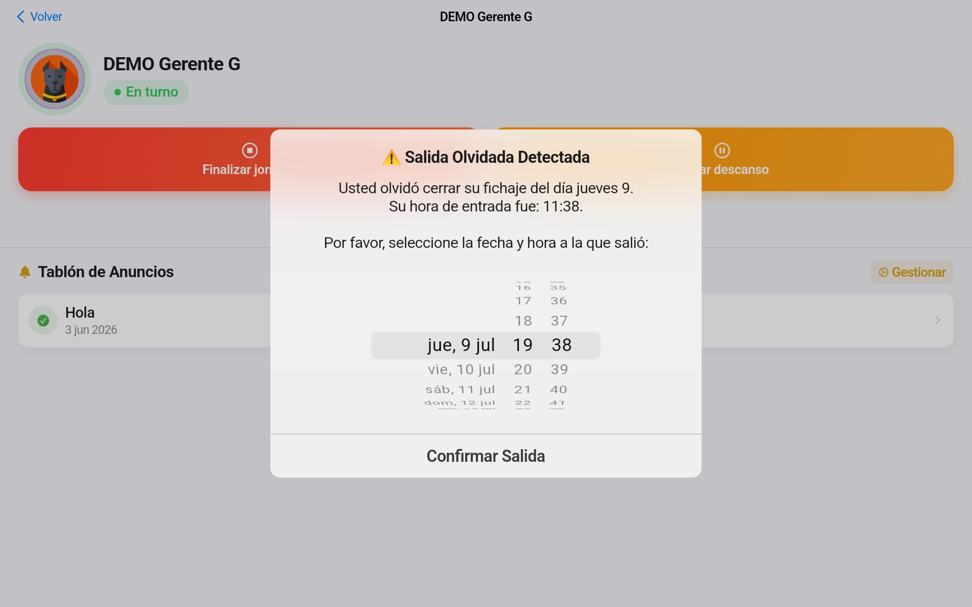 Detección de salida olvidada